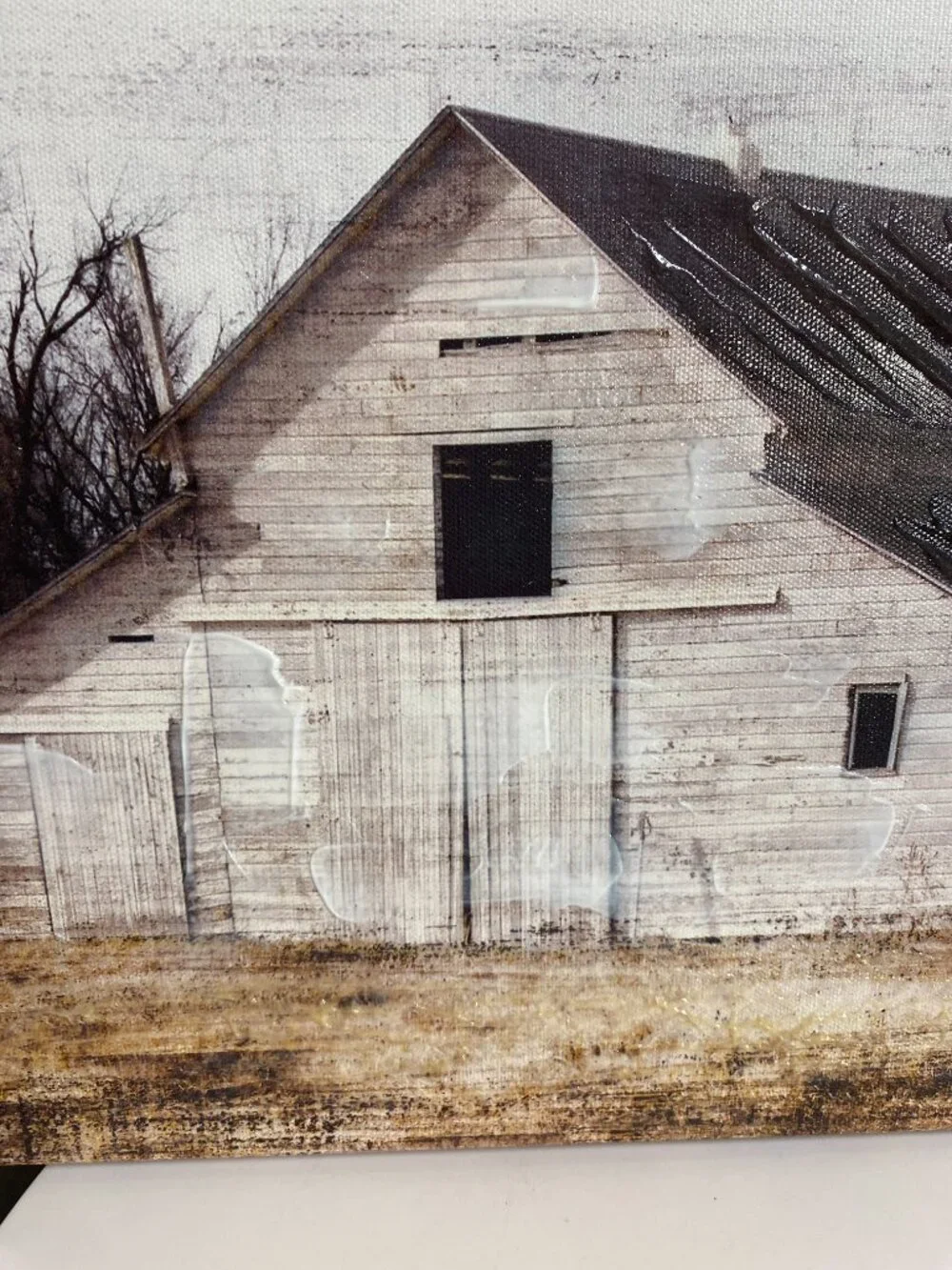 Rustic White Barn Canvas Wall Art Farmhouse Country Decor 16x14